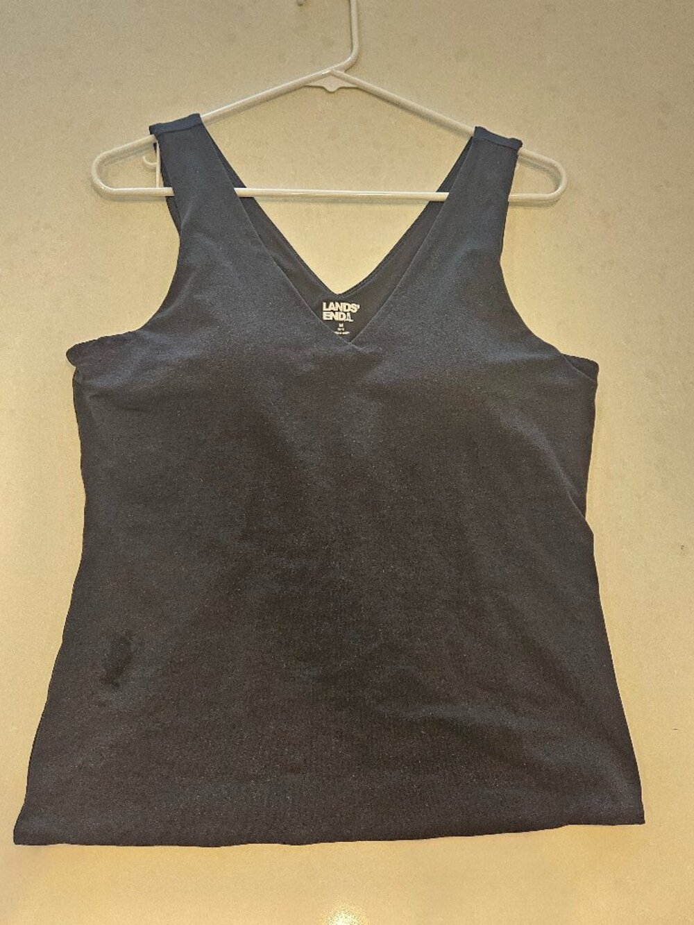 Lands' End Double V-Neck Shaper Tank Top w/ Built-In Soft Bra - Black - Size M